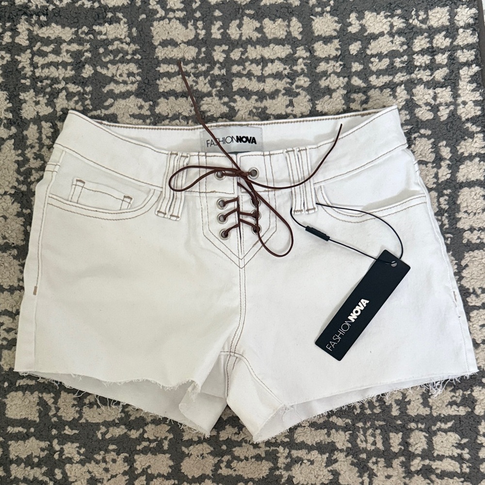 Fashion Nova Women's White Lace-Up High Waist Shorts